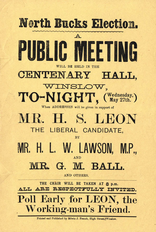 Poster for election meeting at Winslow